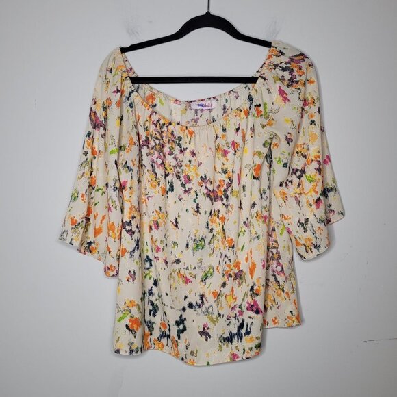 Izzy and Lola size Medium off shoulder boho water color splatter wide sleeve - Picture 6 of 10